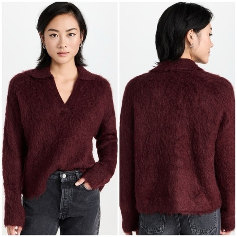 💋Madewell Deep Burgundy brush polo V-Neck Sweater size XS
